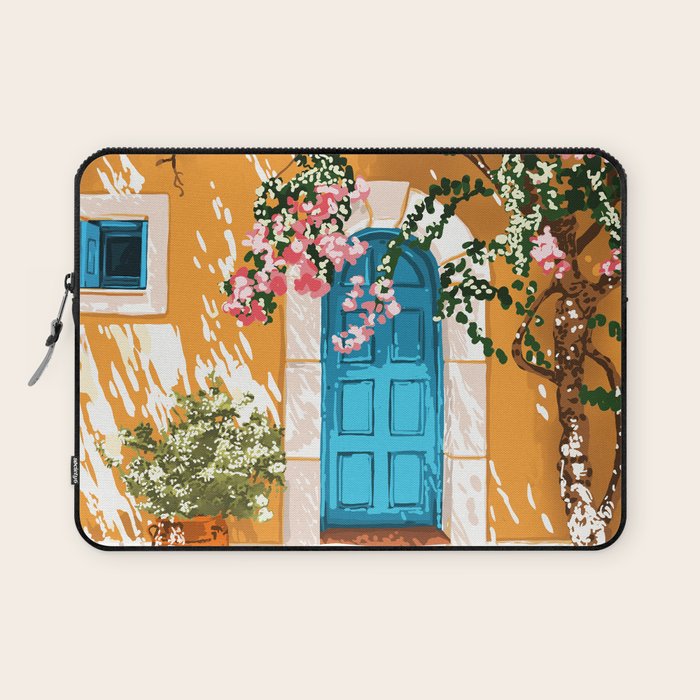 Oh The Places You Will Go | Spanish Bougainvillea Villa architecture Buildings | Boho Summer Travel Laptop Sleeve Gallery Image 1