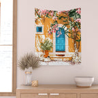 Oh The Places You Will Go | Spanish Bougainvillea Villa architecture Buildings | Boho Summer Travel Wall Tapestry Gallery Image 2