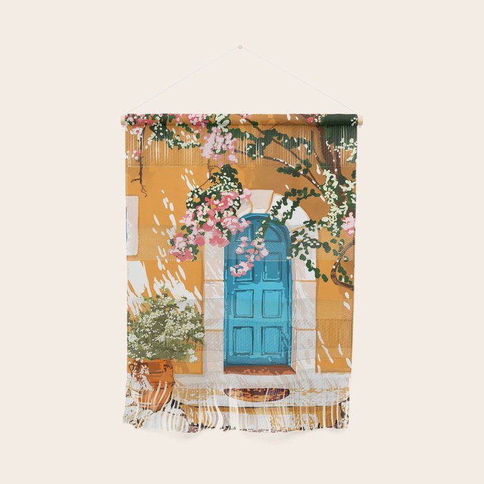 Oh The Places You Will Go | Spanish Bougainvillea Villa architecture Buildings | Boho Summer Travel Wall Hanging Gallery Image 1