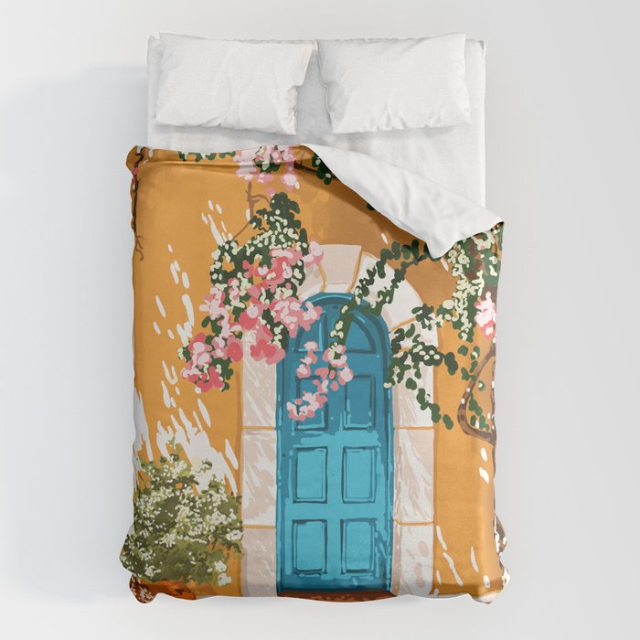 Oh The Places You Will Go | Spanish Bougainvillea Villa architecture Buildings | Boho Summer Travel Duvet Cover Gallery Image 6