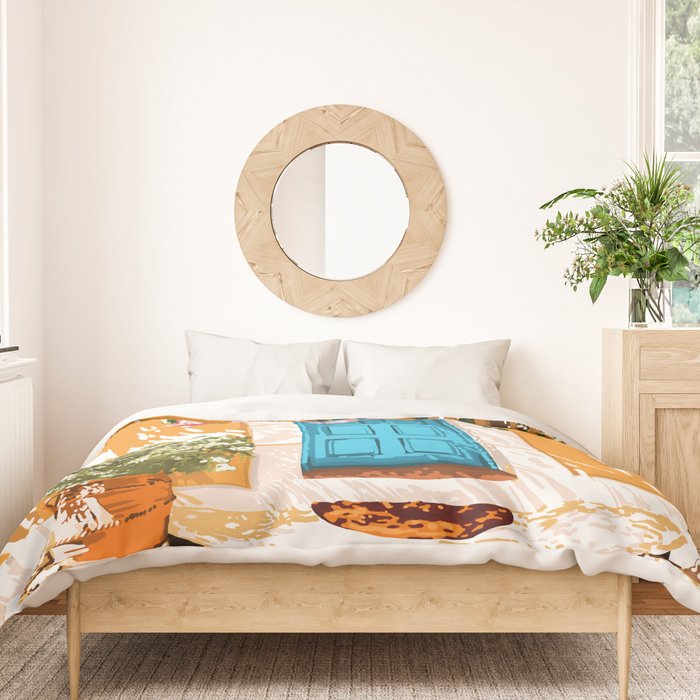 Oh The Places You Will Go | Spanish Bougainvillea Villa architecture Buildings | Boho Summer Travel Duvet Cover Gallery Image 3