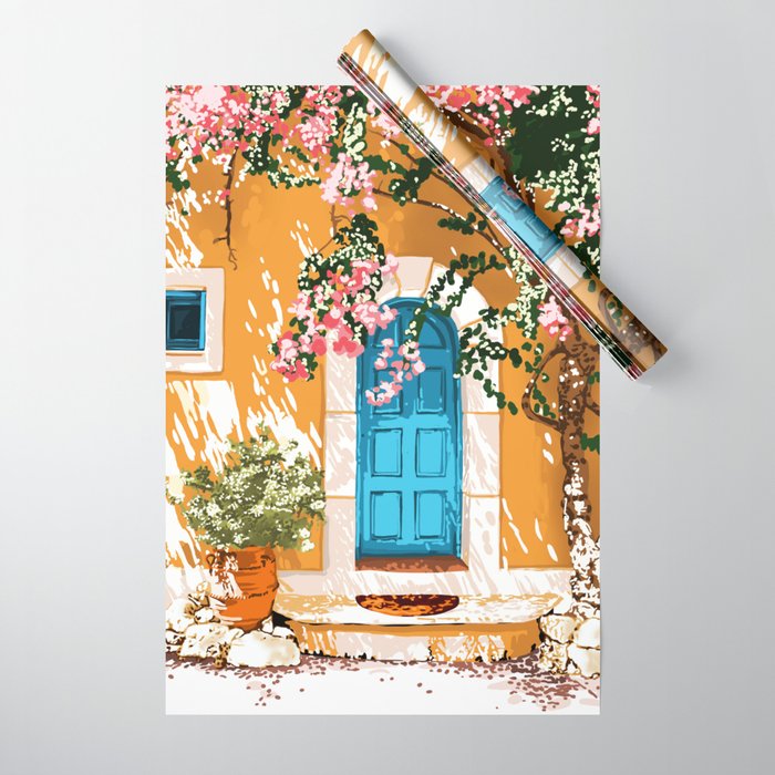 Oh The Places You Will Go | Spanish Bougainvillea Villa architecture Buildings | Boho Summer Travel Wrapping Paper Gallery Image 1