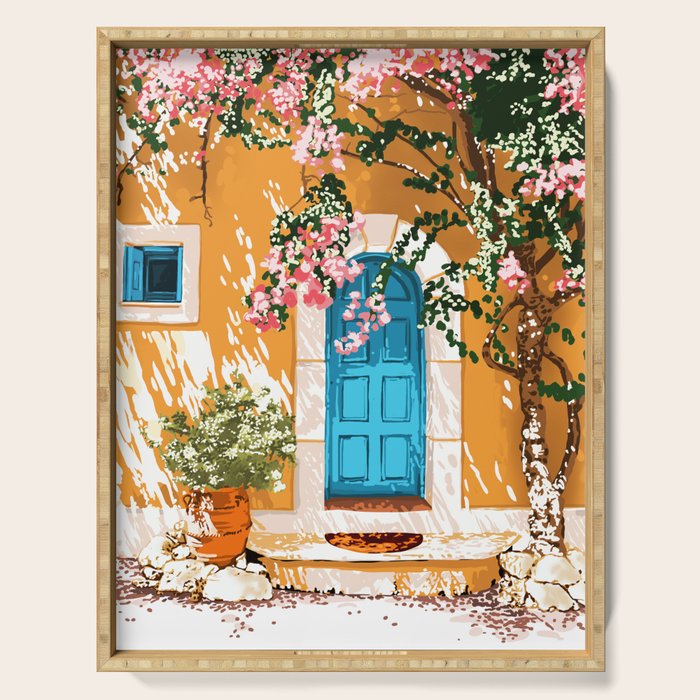 Oh The Places You Will Go | Spanish Bougainvillea Villa architecture Buildings | Boho Summer Travel Serving Tray Gallery Image 1