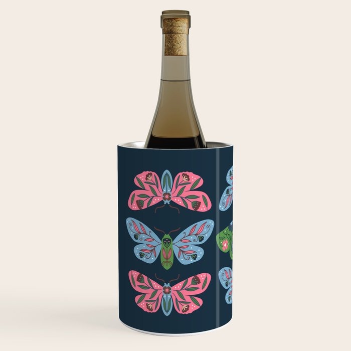 Folk Floral Moths and Butterflies Blue Wine Chiller Gallery Image 2