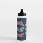 Folk Floral Moths and Butterflies Blue Water Bottle Gallery Image 3