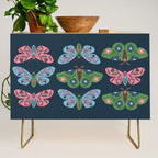 Folk Floral Moths and Butterflies Blue Credenza Gallery Image 1