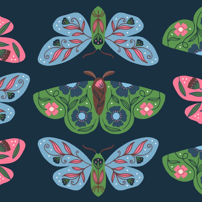 Folk Floral Moths and Butterflies Blue Coffee Mug Gallery Image 2