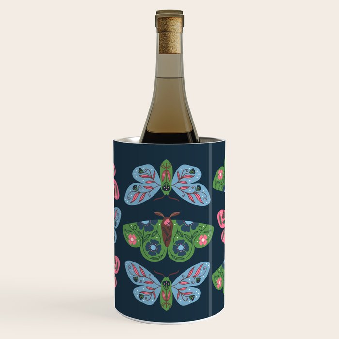 Folk Floral Moths and Butterflies Blue Wine Chiller Gallery Image 1