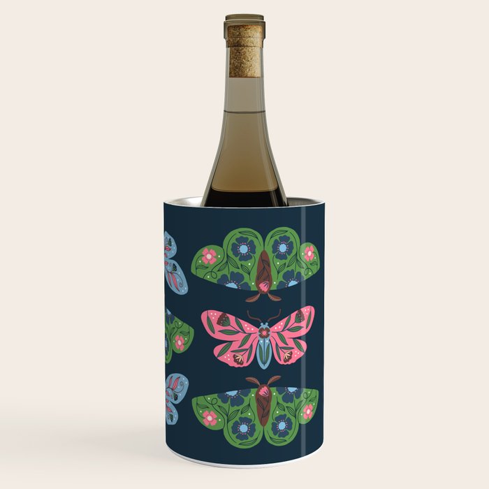 Folk Floral Moths and Butterflies Blue Wine Chiller Gallery Image 3