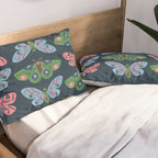 Folk Floral Moths and Butterflies Blue Pillow Sham Gallery Image 2