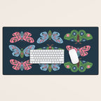 Folk Floral Moths and Butterflies Blue Desk Mat Gallery Image 1
