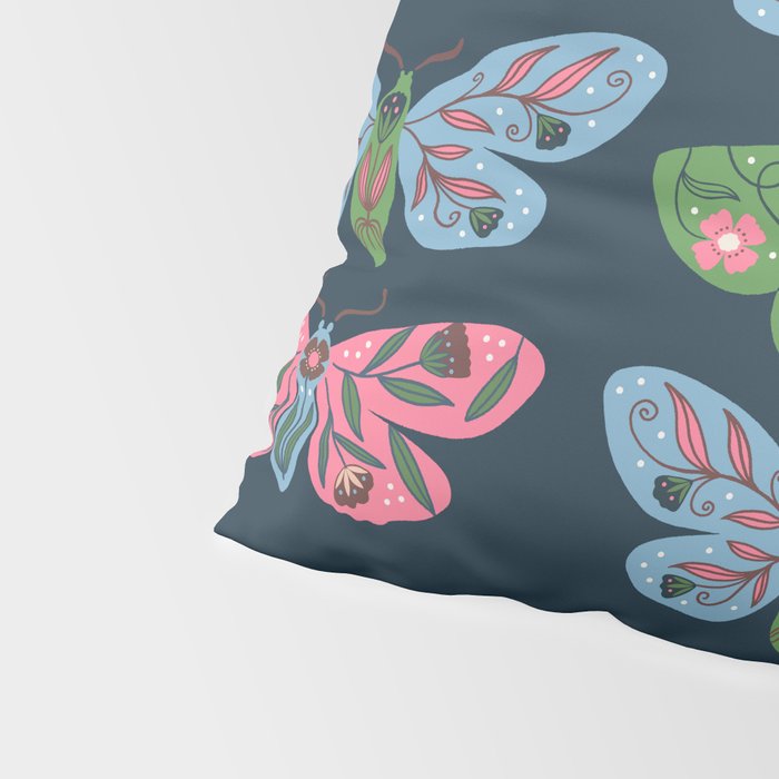 Folk Floral Moths and Butterflies Blue Pillow Sham Gallery Image 4