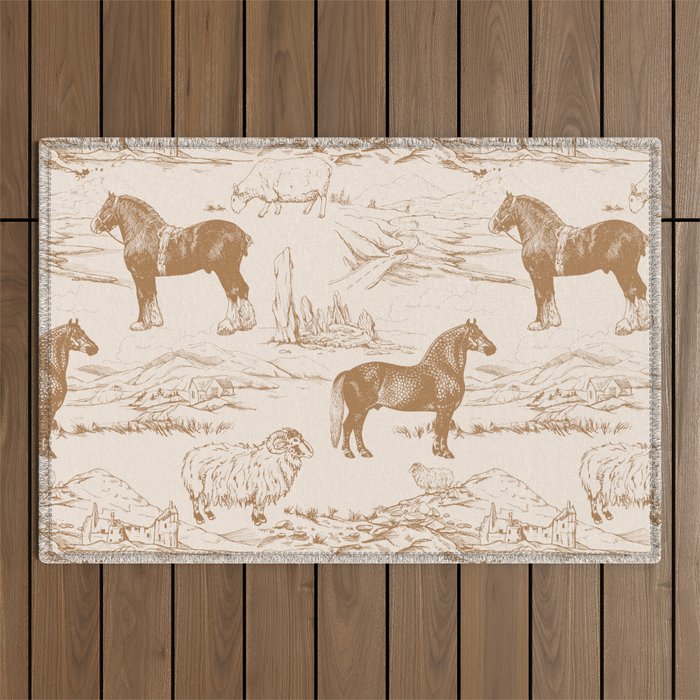 Clydesdale Horses in The Scottish Landscape  Outdoor Rug Gallery Image 1