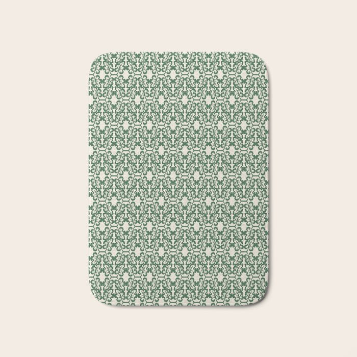 Hunter Green Leaf Motif Bath Mat Gallery Image 1