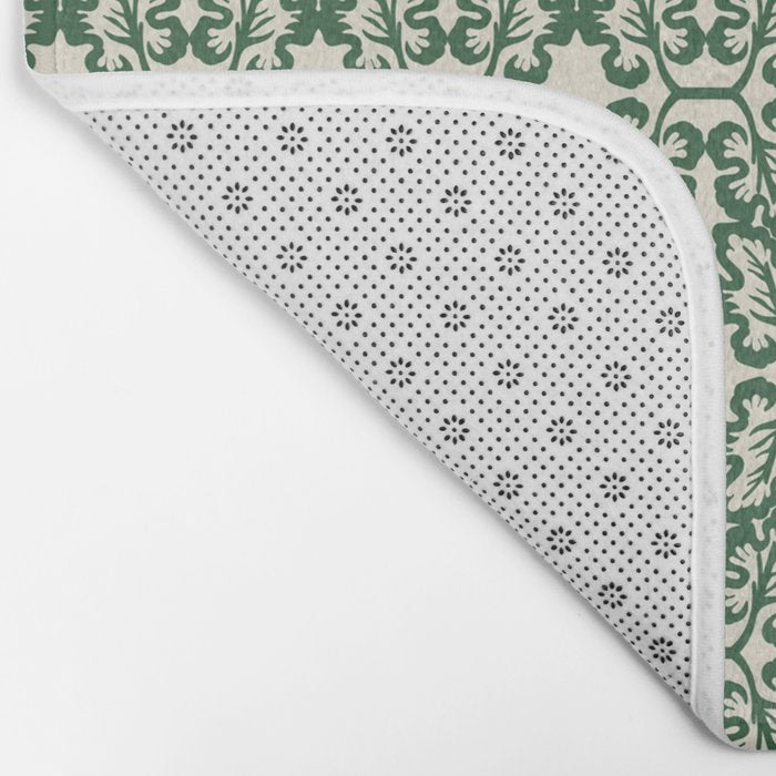 Hunter Green Leaf Motif Bath Mat Gallery Image 2