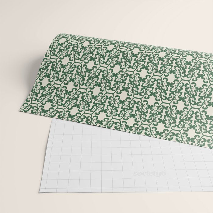 Hunter Green Leaf Motif Wrapping Paper Gallery Image 2