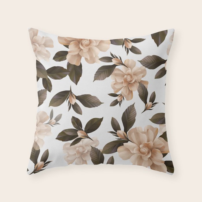 seamless pattern with graphic lush flowers Throw Pillow Gallery Image 1