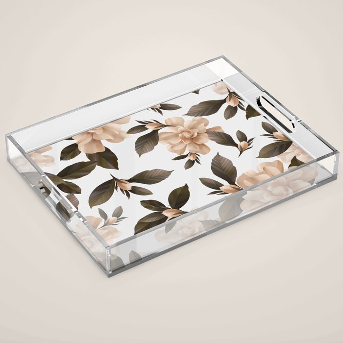 seamless pattern with graphic lush flowers Acrylic Tray Gallery Image 1