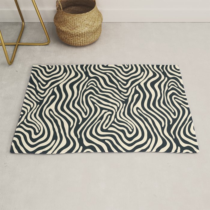 Abstract black and white stripe line pattern Rug Gallery Image 1
