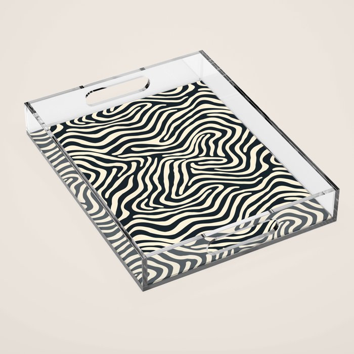 Abstract black and white stripe line pattern Acrylic Tray Gallery Image 1