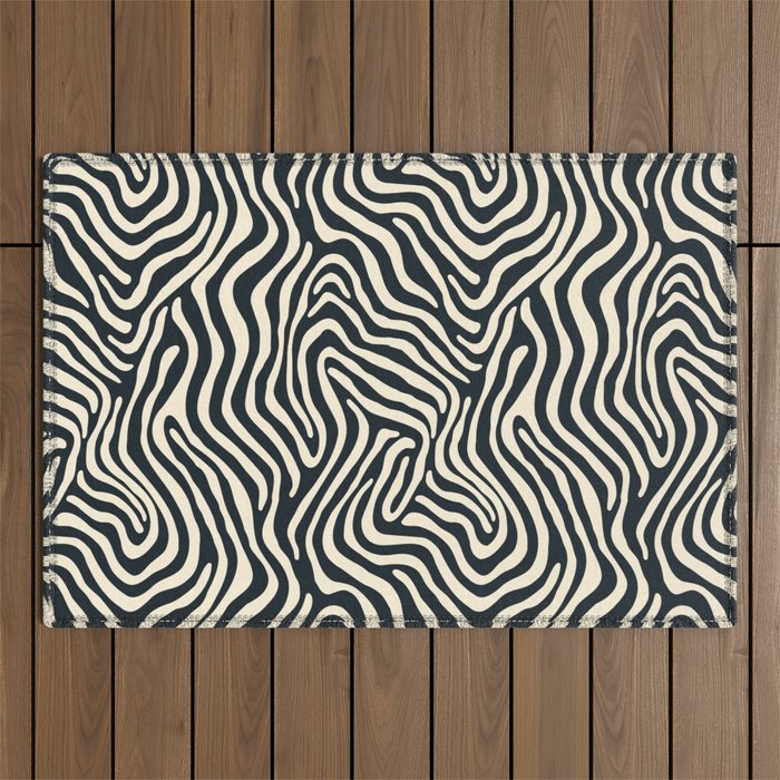 Abstract black and white stripe line pattern Outdoor Rug Gallery Image 1
