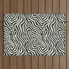 Abstract black and white stripe line pattern Outdoor Rug Gallery Image 1
