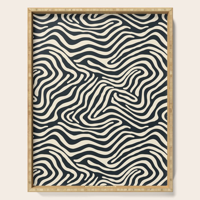 Abstract black and white stripe line pattern Serving Tray Gallery Image 1