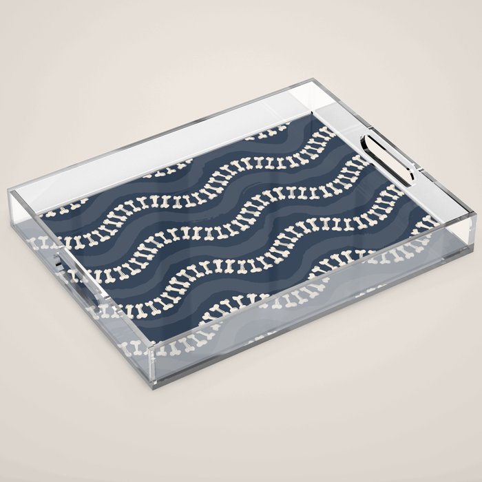 Wavy path of bones - navy blue Acrylic Tray Gallery Image 1