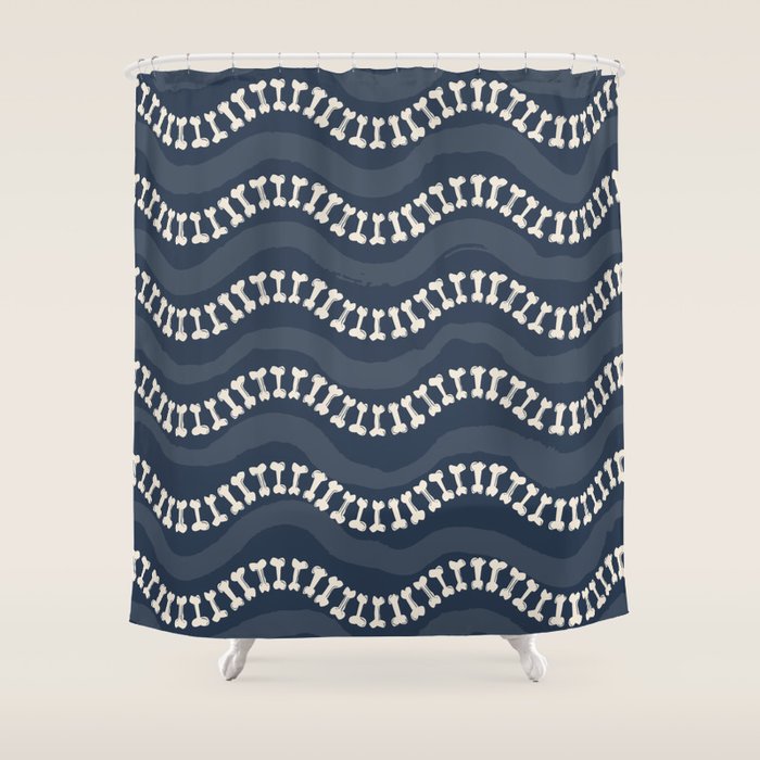 Wavy path of bones - navy blue Shower Curtain Gallery Image 1