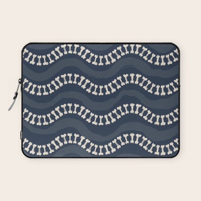 Wavy path of bones - navy blue Laptop Sleeve Gallery Image 1