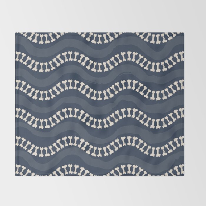 Wavy path of bones - navy blue Throw Blanket Gallery Image 2