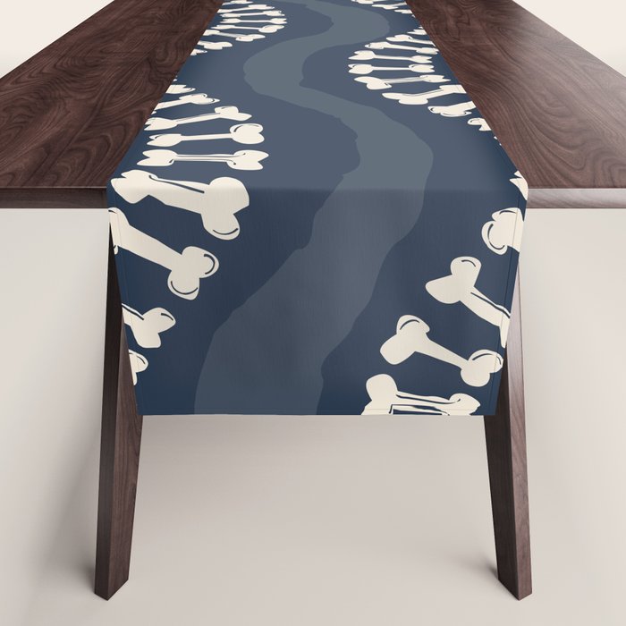 Wavy path of bones - navy blue Table Runner Gallery Image 1