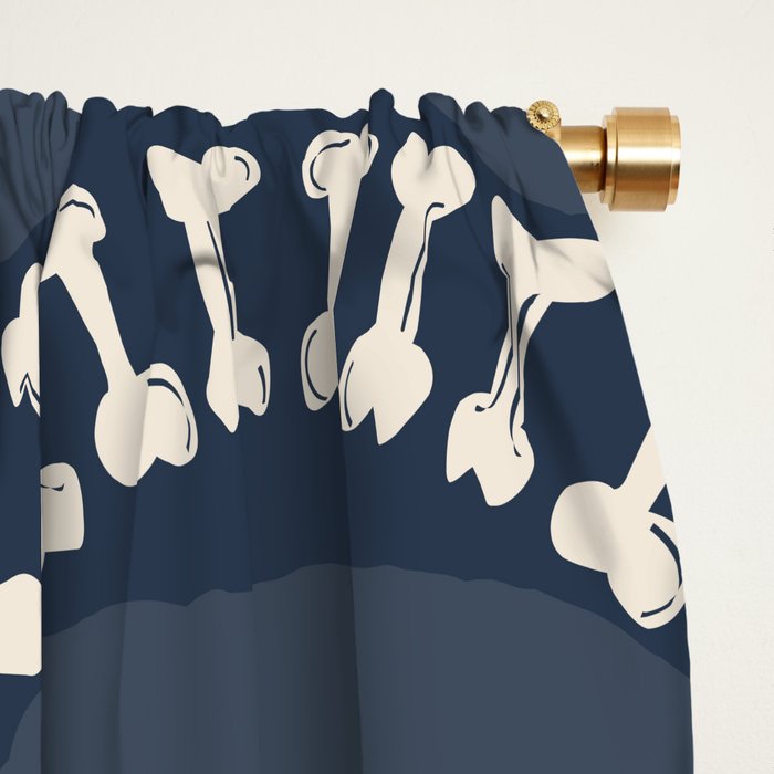 Wavy path of bones - navy blue Window Curtain Gallery Image 2