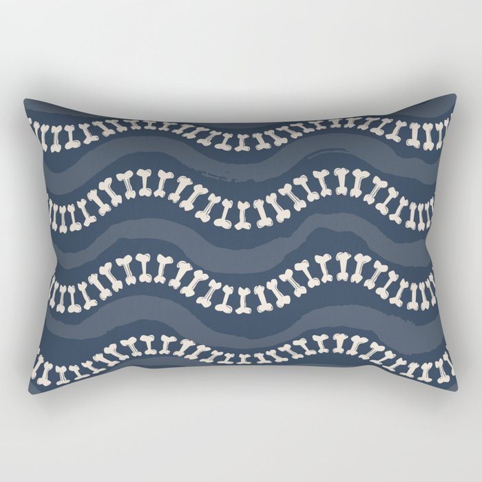 Wavy path of bones - navy blue Rectangular Pillow Gallery Image 2