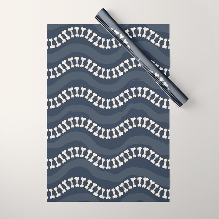 Wavy path of bones - navy blue Wrapping Paper Gallery Image 1