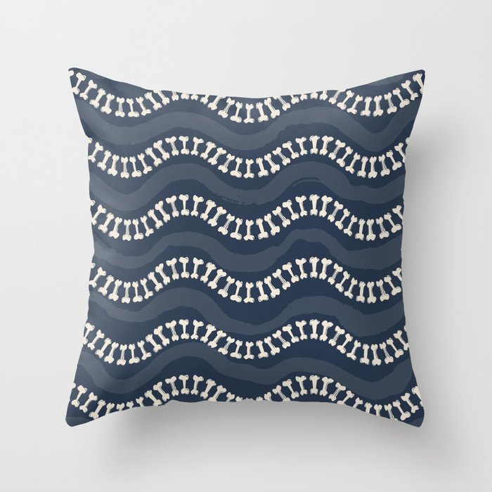 Wavy path of bones - navy blue Throw Pillow Gallery Image 6