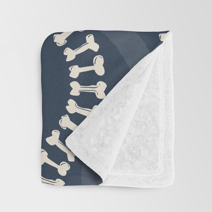 Wavy path of bones - navy blue Throw Blanket Gallery Image 3
