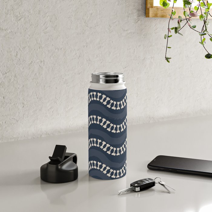 Wavy path of bones - navy blue Water Bottle Gallery Image 4