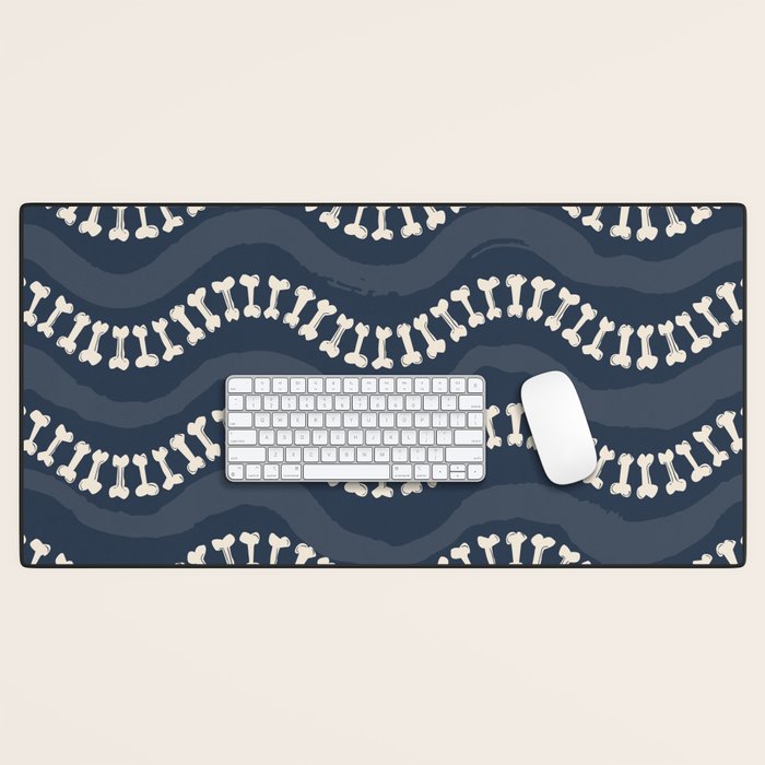 Wavy path of bones - navy blue Desk Mat Gallery Image 1