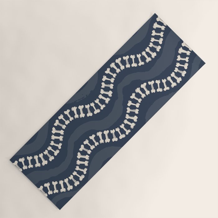 Wavy path of bones - navy blue Yoga Mat Gallery Image 1
