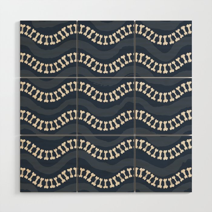 Wavy path of bones - navy blue Wood Wall Art Gallery Image 1