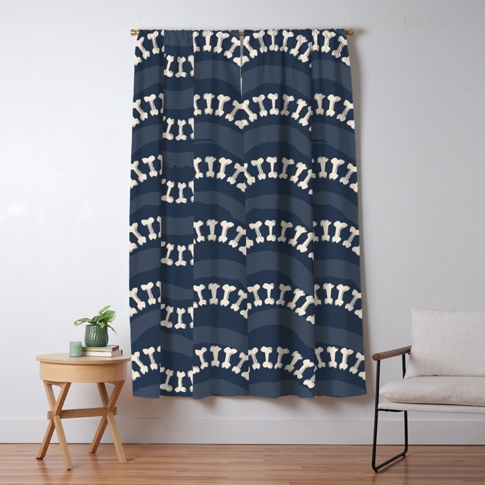 Wavy path of bones - navy blue Window Curtain Gallery Image 1