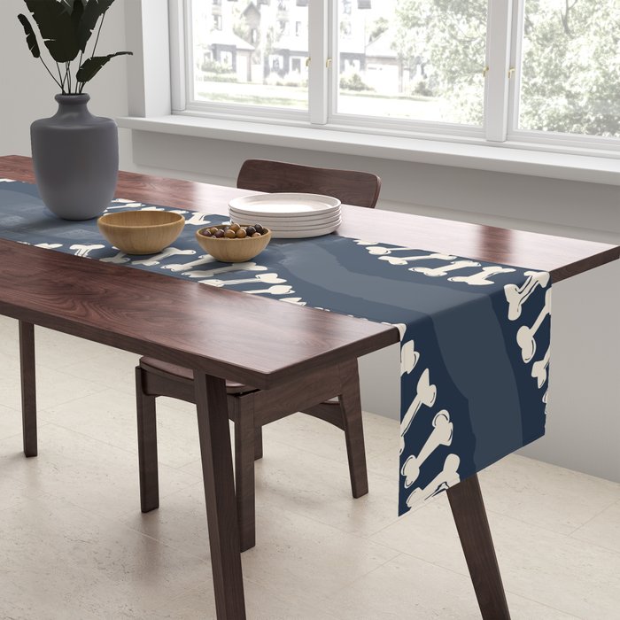 Wavy path of bones - navy blue Table Runner Gallery Image 2