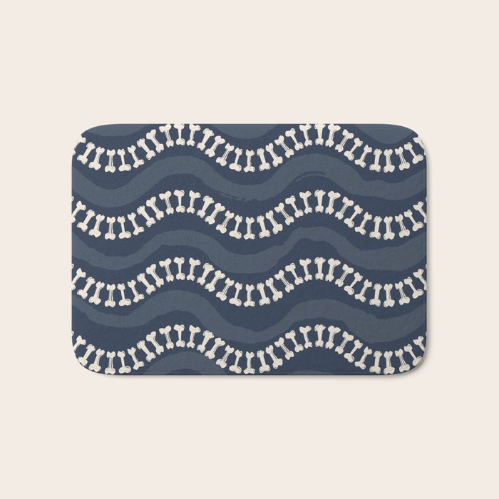 Wavy path of bones - navy blue Bath Mat Gallery Image 1
