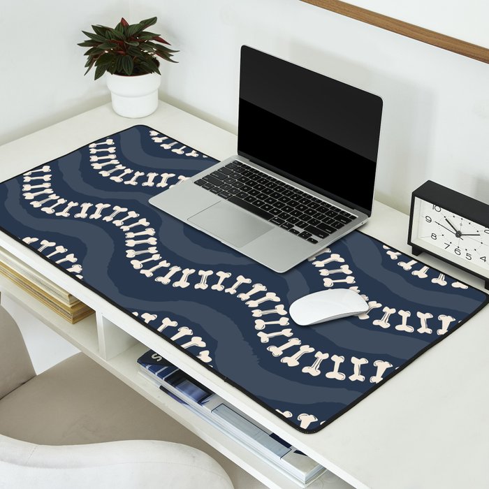 Wavy path of bones - navy blue Desk Mat Gallery Image 2