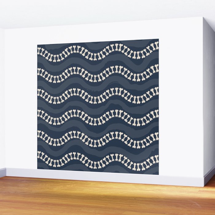 Wavy path of bones - navy blue Wall Mural Gallery Image 2