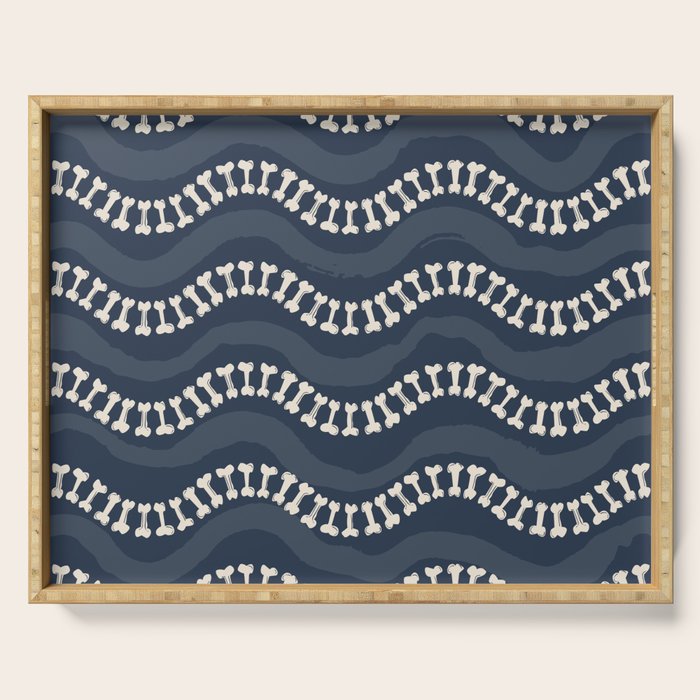 Wavy path of bones - navy blue Serving Tray Gallery Image 1