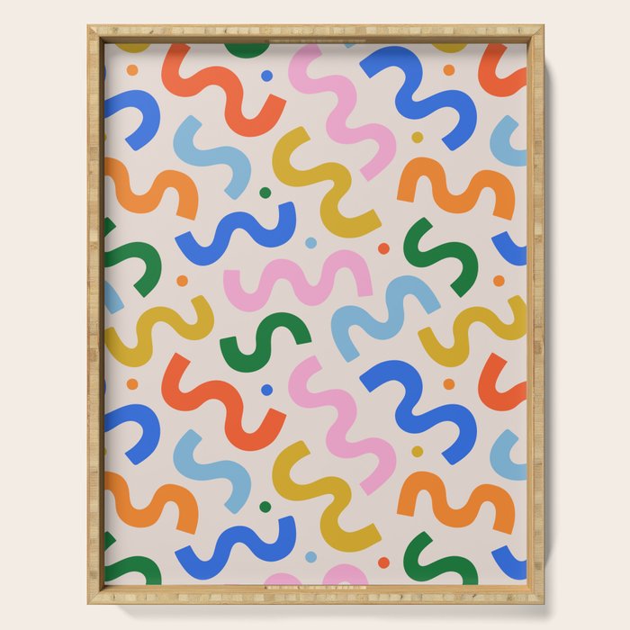Fun colorful abstract organic shape art pattern Serving Tray Gallery Image 1