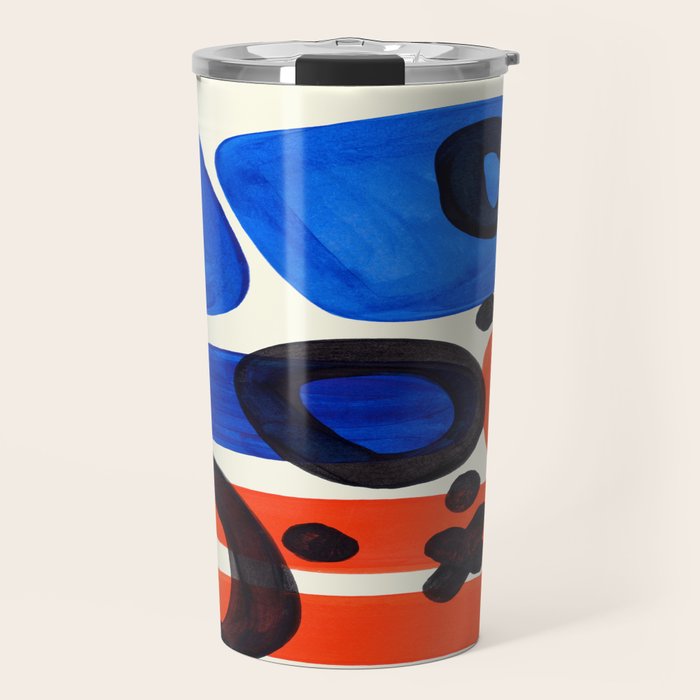 Blue Orange Fun Colorful Mid Century Modern Abstract Painting Shapes Pattern Travel Mug Gallery Image 1