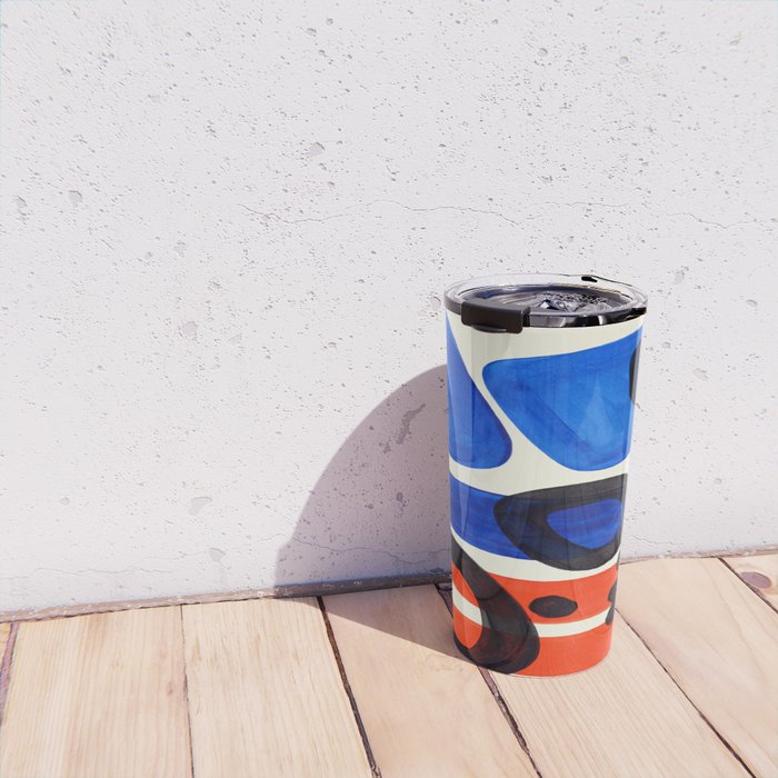 Blue Orange Fun Colorful Mid Century Modern Abstract Painting Shapes Pattern Travel Mug Gallery Image 4
